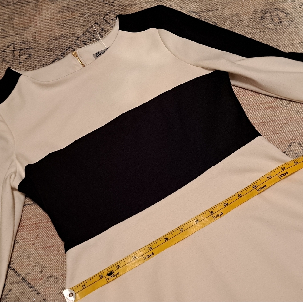 Eliza J Black and White Color Block  Fitted Midi Dress. Size Small. - Picture 7 of 10